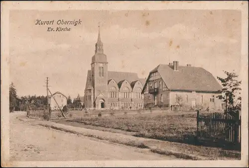 Postcard Obernigk Oborniki Śląskie Straße Ev. Kirche Trzebnica  Trebnitz 1922