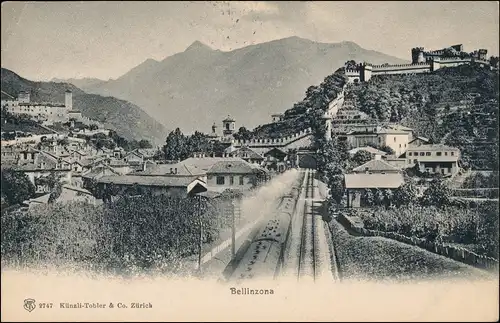 Ansichtskarte Bellinzona Stadt und Bahnhof 1906