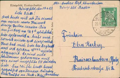 Ansichtskarte Königsfeld im Schwarzwald Knaben-Institut 1925