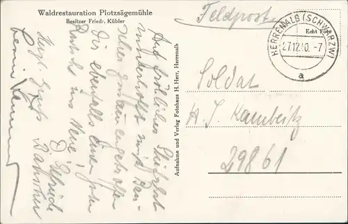 Ansichtskarte Bad Herrenalb Waldrestauration Plotzsägemühle 1940