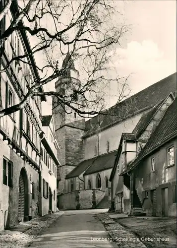 Ansichtskarte Leonberg Strassen Ansicht Schelling`s Geburtshaus, Kirche 1960