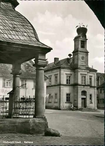 Höchstadt an der Aisch Partie am Rathaus, Frau auf Fahrrad, Kirche 1960