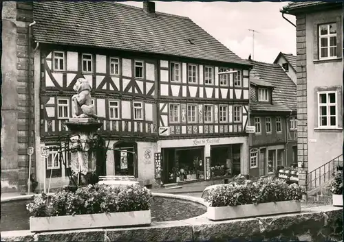 Tann (Rhön) Partie Marktplatz, Brunnen Wasserspiele, Geschäft Fachwerkhaus 1960