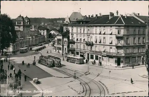 Winterthur Bahnhofsplatz Tram Straßenbahn Bus Verkehr Kreuzung 1945