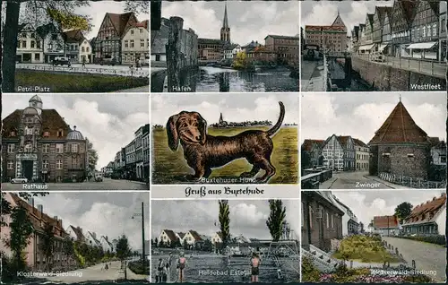 Buxtehude Statteilansichten Hund, Hafen, Westfleet, Zwinger uvm. 1957