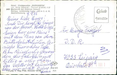 Dieblich Hotel Waldpension ,,MARIAROTH" bei Dieblich Mosel Luftbild-AK 1985/1971