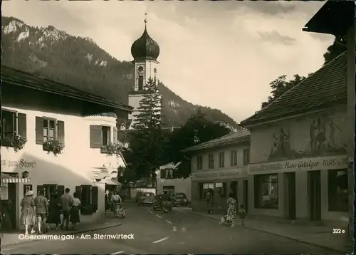 Ansichtskarte Oberammergau bamalte Häuser Straße - Geschäfte 1963