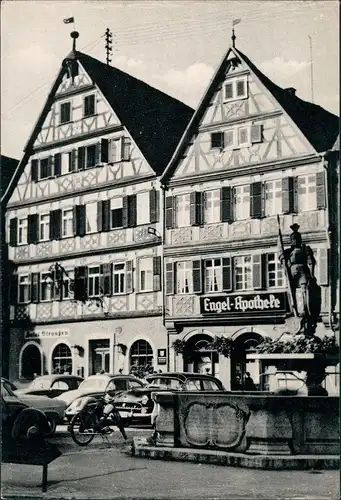 Ansichtskarte Bad Mergentheim Markt, Hotel Straußen, Apotheke VW Käfer 1969
