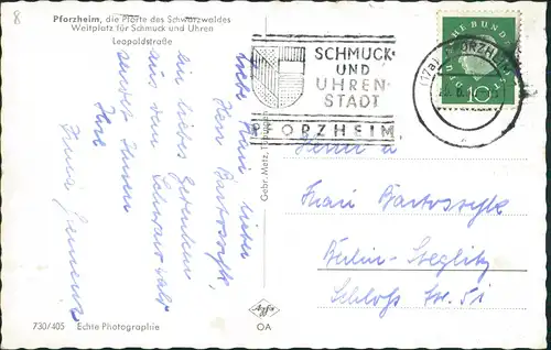 Ansichtskarte Pforzheim Leopoldstrasse Ketterer Bier 1958