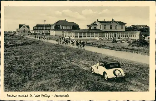 Ansichtskarte St. Peter-Ording Hotel Germania - Promenade Auto 1934