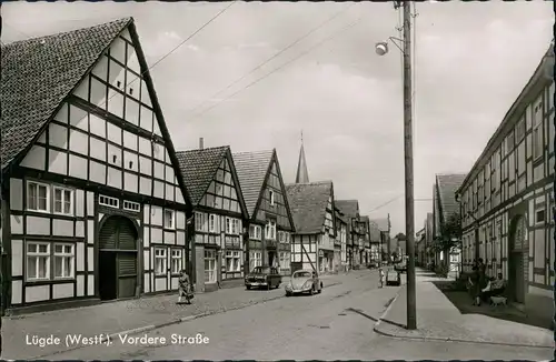 Ansichtskarte Lügde (Westfalen) Vordere Straße VW Käfer Beetle 1963