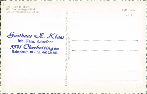 Ansichtskarte Oberbettingen GASTHAUS H. KLAES - Autos 1965