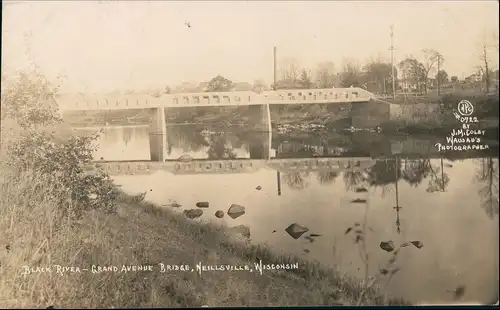 Postcard Neillsville Wisconsin Black River Grand Avenue Brigde 1924