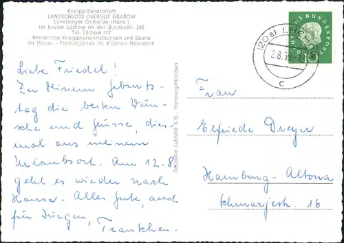 Ansichtskarte Lüchow (Wendland) Luftbild Landschloß Obergut Grabow 1961