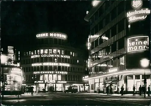 Ansichtskarte Düsseldorf Corneliusplatz bei Nacht Leuchtreklame 1962