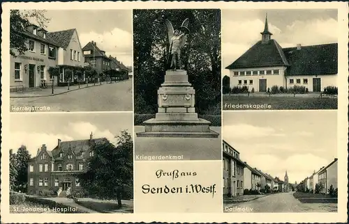 Ansichtskarte Senden (Westfalen) MB: Hospital, Herrenstraße uvm 1955