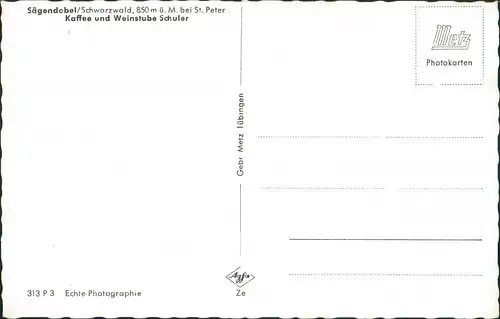 St. Peter Hochschwarzwald Kaffee Weinstube Schuler, Sägendobel Vogelschau 1960