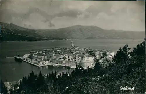 Postcard Korčula Altstadt aus der Vogelschau-Perspektive Panorama 1950