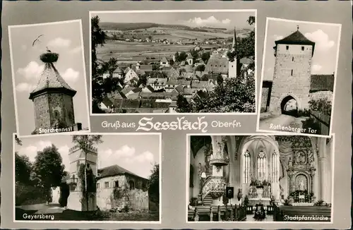 Seßlach Mehrbild-AK mit Storchennest, Geyersberg, Pfarrkirche uvm. 1965