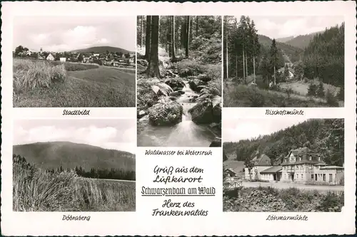 Schwarzenbach am Wald Mehrbild-AK mit Mühle, Waldwasser, Döbraberg uvm. 1957