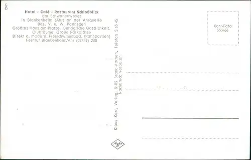 Blankenheim (Ahr) Hotel Café Restaurant Schloßblick Schwanenweyer Poensgen 1960