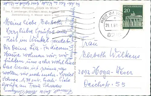 Ansichtskarte Reit im Winkl Hotel Pension Glück im Winkl K. Lehrberger 1968