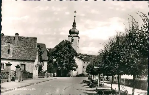 Ansichtskarte Schillingsfürst Straßenpartie Haltestelle 1963