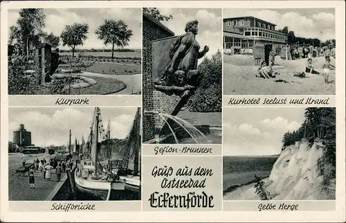 Ansichtskarte Eckernförde MB: Kurpark, Hotel, Dampfer 1959