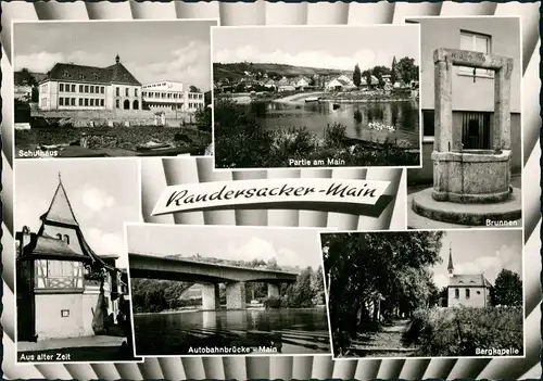 Ansichtskarte Randersacker MB: Schule, Brunnen, Autobahn 1964