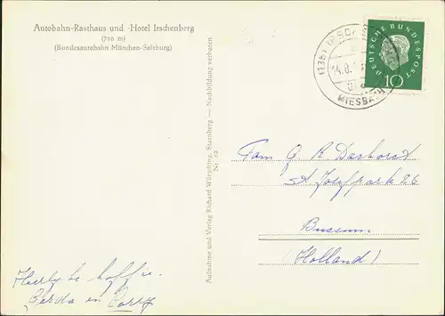 Irschenberg  Raststätte  München-Salzburg) 1959   mit rundem landpoststempel