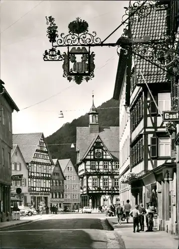 Bad Urach Strassen Partie Marktplatz, Personen, Geschäfte, Fachwerkhäuser 1960