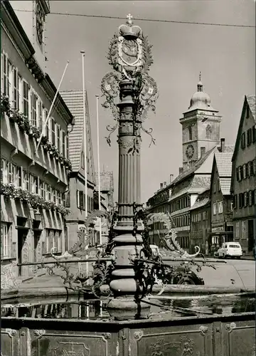 Ansichtskarte Nürtingen Marktplatz mit Rathaus, Brunnen, Auto 1960