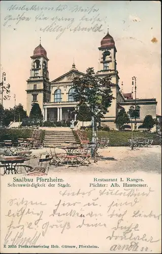 Ansichtskarte Pforzheim Restaurant Saalbau 1904