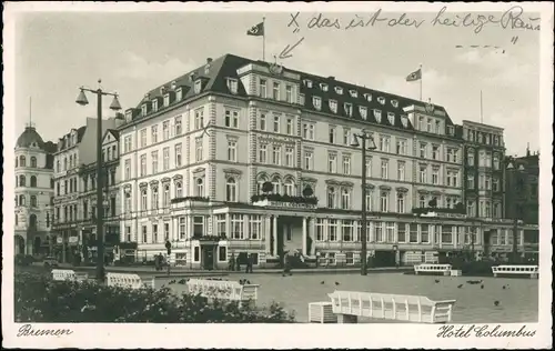 Ansichtskarte Bremen Hotel Columbus 1938