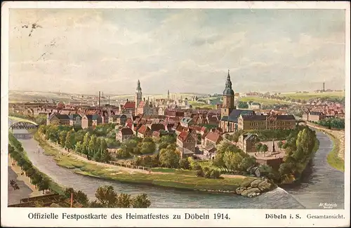 Ansichtskarte Döbeln Karte zum Heimatfest - Künstlerkarte 1914