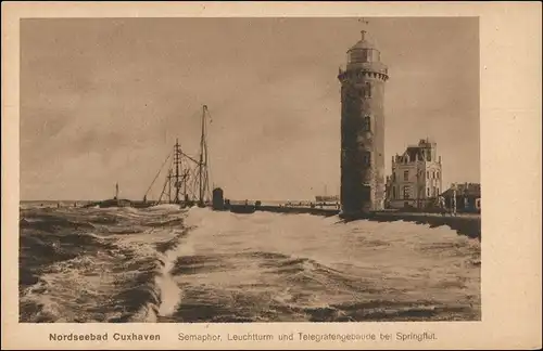 Ansichtskarte Cuxhaven Leuchtturm Springflut 1928