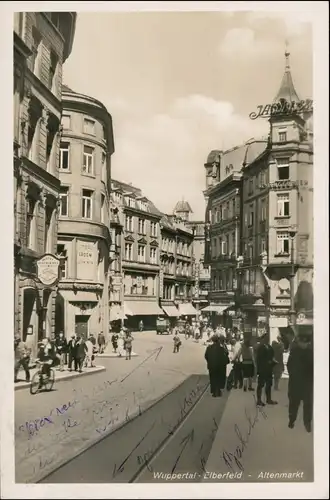 Ansichtskarte Elberfeld-Wuppertal Altenmarkt, belebt Geschäfte 1934