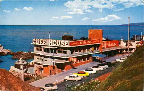 Postcard San Francisco Seal Rocks CLIFF HOUSE, Street View cars 1965