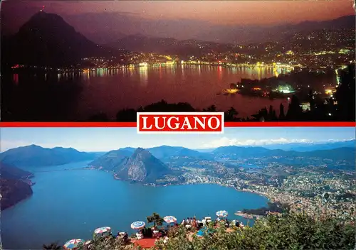 Ansichtskarte Lugano Panorama-Ansichten Nacht & Tag Ansichten 1980
