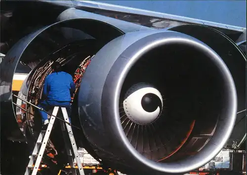 Lufthansa Arbeiten am Triebwerk, Techniker, Flugwesen Flugzeug 1990