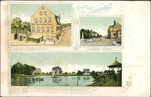 Ansichtskarte Burgstädt 3 Bild; Hotel Deutsches Haus, Straße 1911
