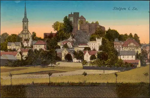 Ansichtskarte Stolpen Villen am Hang, Burg 1912 coloriert