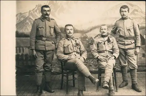 Foto  Atelierfoto - Soldaten vor Gebirgspanorama WK1 1916 Privatfoto