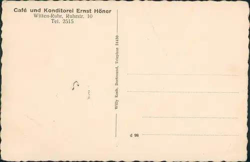 Ansichtskarte Witten (Ruhr) Café und Konditorei Ernst Höner Ruhrstr. 10 1922