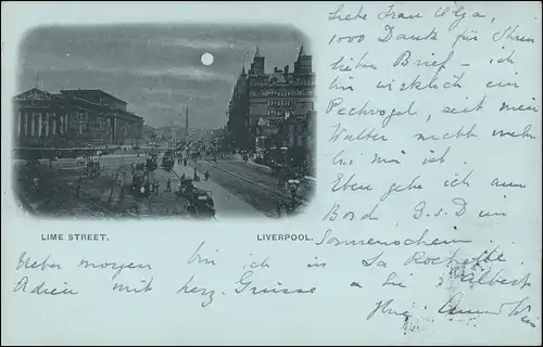 Postcard Liverpool Lime Street - Mondscheinlitho 1902