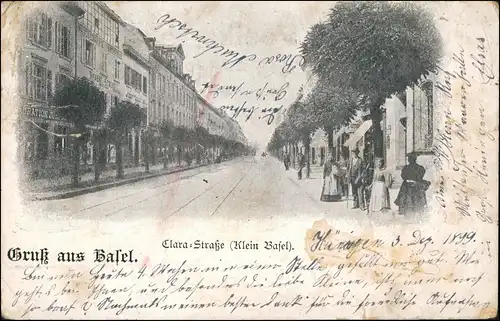 Ansichtskarte Basel Clara-Straße - belebt Klein Basel 1899
