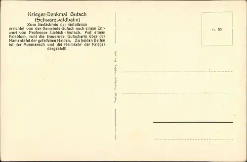 Ansichtskarte Gutach (Schwarzwaldbahn) Kriegerdenkmal# 1932