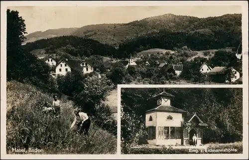 Ansichtskarte Hasel (Baden) 2 Bild: Stadt und Höhle 1934