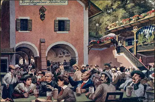 Ansichtskarte Berchtesgaden Bräustübl - Künstlerkarte 1925