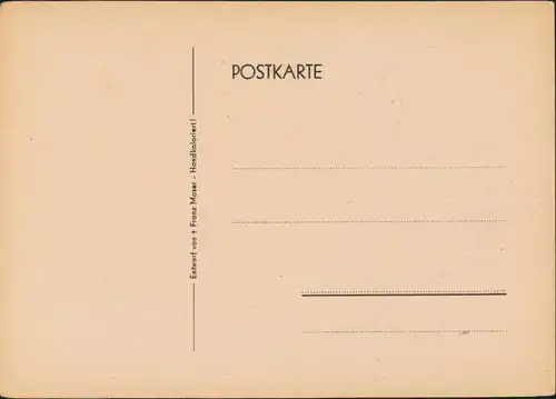 Ansichtskarte  Ostern Hase malt Eier Ente - Handcoloriert 1955